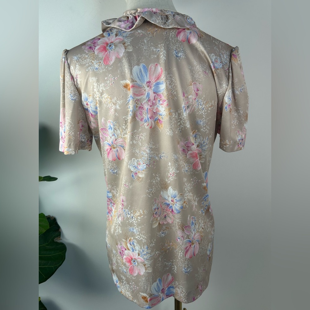VTG 80s MS BOBBIE Ruffle Floral Blouse - Picture 3 of 5